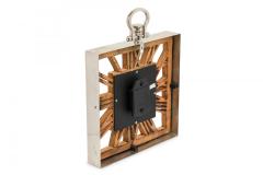 Rustic Continental Style Wooden Square Wall or Table Clock with Glass Inset - 4673036