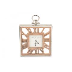 Rustic Continental Style Wooden Square Wall or Table Clock with Glass Inset - 4720760
