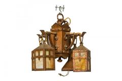 Rustic English Arts and Crafts Style Copper and Slag Glass Chandelier - 4170099