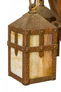 Rustic English Arts and Crafts Style Copper and Slag Glass Chandelier - 4170100
