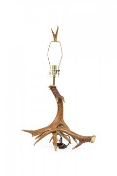 Rustic Faux Deer Antler and Brown Suede Table Lamp - 4170391