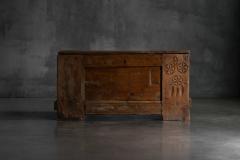 Rustic Folk Art Wood Chest with Carved Motifs 19th Century - 4743764