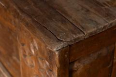 Rustic Folk Art Wood Chest with Carved Motifs 19th Century - 4743817