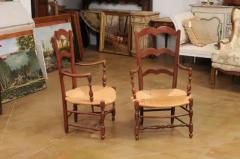 Rustic French 19th Century Walnut Armchairs with Rush Seats Sold Individually - 3547420