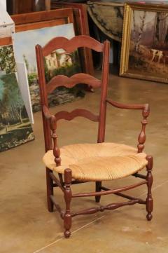 Rustic French 19th Century Walnut Armchairs with Rush Seats Sold Individually - 3547428