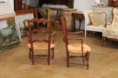 Rustic French 19th Century Walnut Armchairs with Rush Seats Sold Individually - 3547492