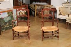 Rustic French 19th Century Walnut Armchairs with Rush Seats Sold Individually - 3547498