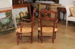 Rustic French 19th Century Walnut Armchairs with Rush Seats Sold Individually - 3547499