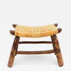 Rustic Hickory Footstool with Woven Cane Seat - 1421812