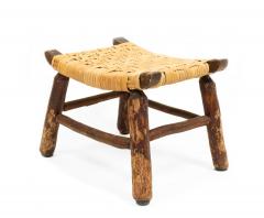 Rustic Hickory Footstool with Woven Cane Seat - 4673951