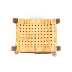 Rustic Hickory Footstool with Woven Cane Seat - 4673954