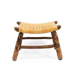 Rustic Hickory Footstool with Woven Cane Seat - 4735435
