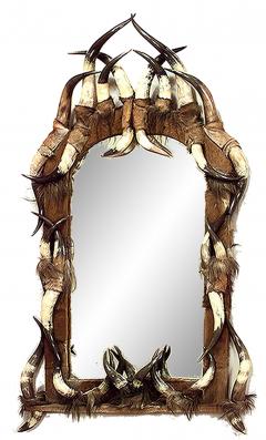 Rustic Horn and Leather Wall Mirror - 1399602