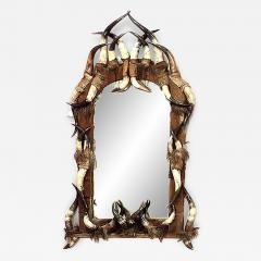 Rustic Horn and Leather Wall Mirror - 1403338