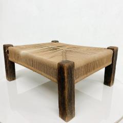 Rustic Low Profile Stool in Woven Rope on Wood Frame Arts Crafts - 2334205
