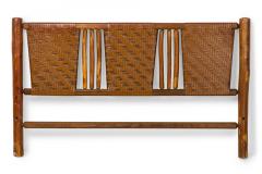 Rustic Old Hickory Log and Woven Rattan Full Bed Frame - 4657662