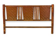 Rustic Old Hickory Log and Woven Rattan Full Bed Frame - 4657663