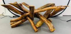 Rustic Organic Design Maple Log Wood Coffee or Cocktail Table With Glass Top - 2866044