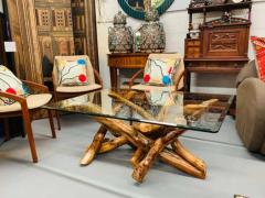 Rustic Organic Design Maple Log Wood Coffee or Cocktail Table With Glass Top - 2866104