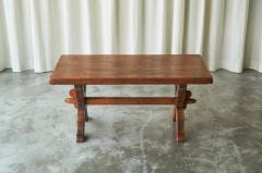 Rustic Sabi Sabi Style Trestle Coffee Table in Solid Oak 19th Century - 4528621