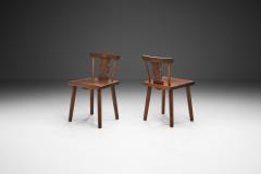 Rustic Solid Pine Chairs with Carved Backs Europe early 20th century - 3322264