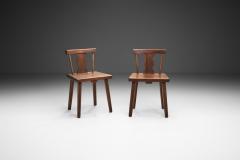 Rustic Solid Pine Chairs with Carved Backs Europe early 20th century - 3332187