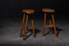 Rustic Solid Wood Bar Stools France 1950s - 4135073