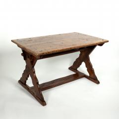 Rustic Swedish Painted Pine Fruitwood X Frame Trestle Table Circa 1820 - 3636296