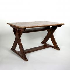 Rustic Swedish Painted Pine Fruitwood X Frame Trestle Table Circa 1820 - 3636297