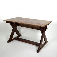 Rustic Swedish Painted Pine Fruitwood X Frame Trestle Table Circa 1820 - 3636298