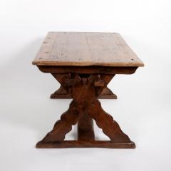 Rustic Swedish Painted Pine Fruitwood X Frame Trestle Table Circa 1820 - 3636300