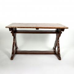 Rustic Swedish Painted Pine Fruitwood X Frame Trestle Table Circa 1820 - 3636302