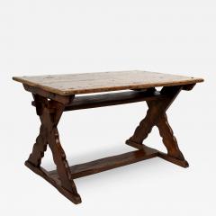 Rustic Swedish Painted Pine Fruitwood X Frame Trestle Table Circa 1820 - 3636383