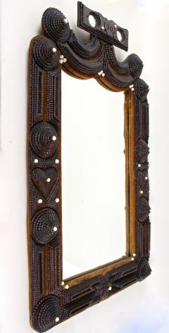 Rustic Tramp Art Mirror 20th Century Handcarved Notch Cut AT Dated 1905 - 3929313