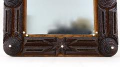 Rustic Tramp Art Mirror 20th Century Handcarved Notch Cut AT Dated 1905 - 3929319