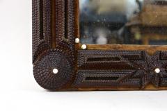 Rustic Tramp Art Mirror 20th Century Handcarved Notch Cut AT Dated 1905 - 3929322