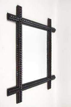 Rustic Tramp Art Mirror Late 19th Century Handcarved Austria ca 1880 - 4806434