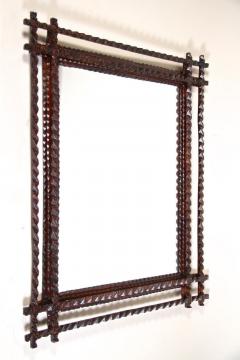 Rustic Tramp Art Wall Mirror Basswood Hand Carved Austria circa 1880 - 3625573