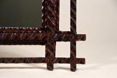Rustic Tramp Art Wall Mirror Basswood Hand Carved Austria circa 1880 - 4161436