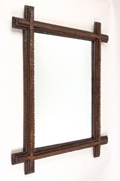 Rustic Tramp Art Wall Mirror Basswood Handcarved Austria circa 1860 - 3398671