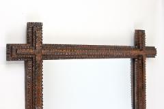 Rustic Tramp Art Wall Mirror Basswood Handcarved Austria circa 1860 - 3398677