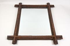 Rustic Tramp Art Wall Mirror Basswood Handcarved Austria circa 1860 - 3398698