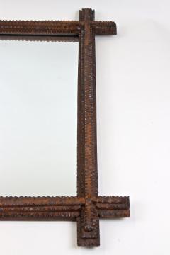 Rustic Tramp Art Wall Mirror Basswood Handcarved Austria circa 1860 - 3398702