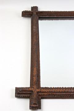 Rustic Tramp Art Wall Mirror Basswood Handcarved Austria circa 1860 - 3398706