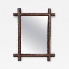 Rustic Tramp Art Wall Mirror Basswood Handcarved Austria circa 1860 - 3401905