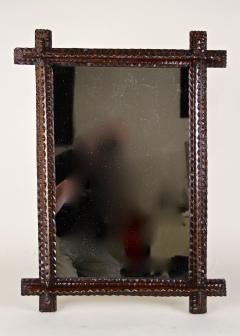 Rustic Tramp Art Wall Mirror Notch Cut Design 19th Century Austria ca 1870 - 3417519