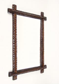 Rustic Tramp Art Wall Mirror Notch Cut Design 19th Century Austria ca 1870 - 3417520