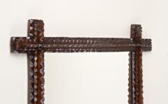 Rustic Tramp Art Wall Mirror Notch Cut Design 19th Century Austria ca 1870 - 3417522