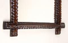 Rustic Tramp Art Wall Mirror Notch Cut Design 19th Century Austria ca 1870 - 3417526