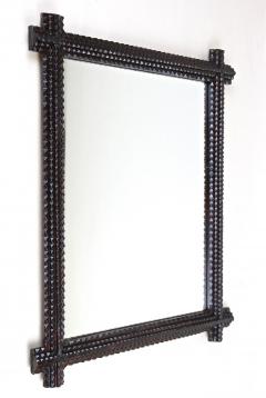 Rustic Tramp Art Wall Mirror Notch Cut Design Handcarved Austria ca 1880 - 3306352